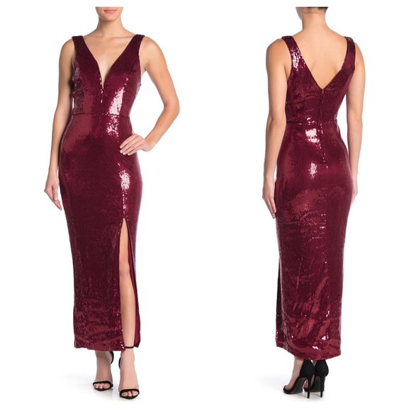 Max + Ash Long Red Sleeveless Sequin Gown Size Small - Picture 1 of 10